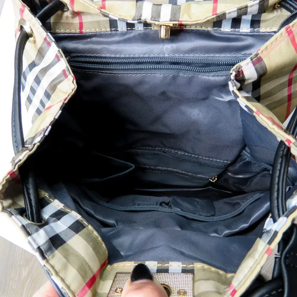 Hafmall Tan Red Black White Plaid Backpack Diaper Bag Designer Style NWT